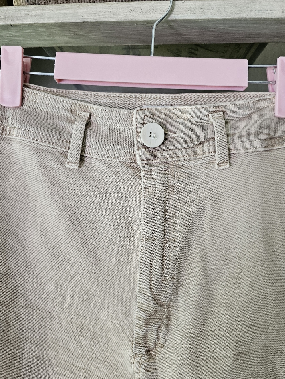 ZARA Marine Straight Patch Pocket Jean Sz 8 Wide Leg Raw Hem Beige Stone - Picture 9 of 14